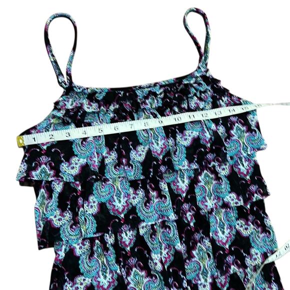 Express Paisley Print Knit Tiered Dress Woman Size Medium Flapper Ruffle Retro - Picture 7 of 10